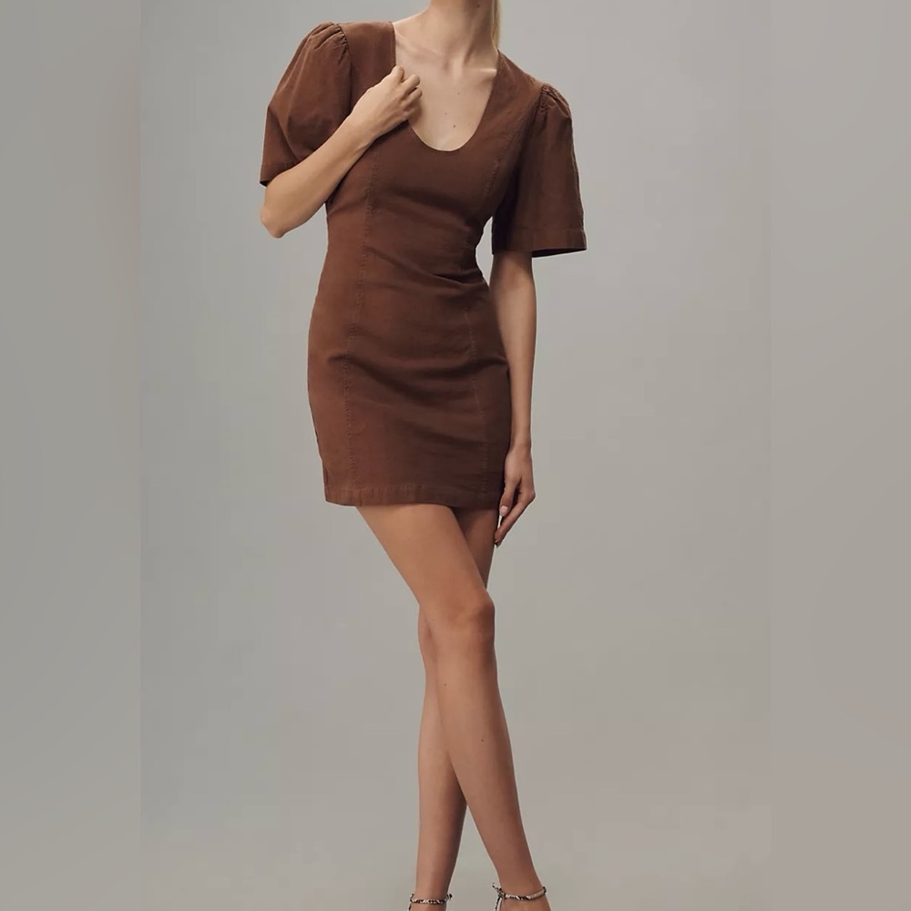 Maeve Puff-Sleeve Back-Cutout Mini Dress Size XL